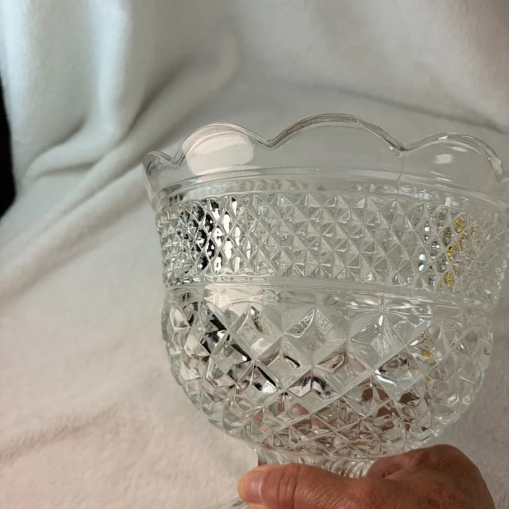 Vintage 60s Anchor Hocking Wexford Compote Pedestal Bowl Clear Pressed Glass EVC
